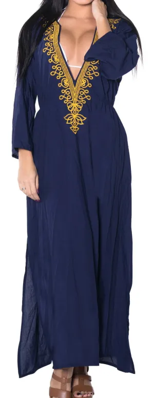 LA LEELA Bikini Swimwear Swimsuit Beach Cardigan Cover-ups Women Dresses Solid Navy Blue_V411