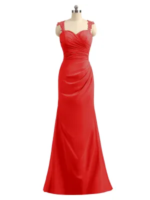 Lace Appliqued Strap Sheath Open Back Dress Red