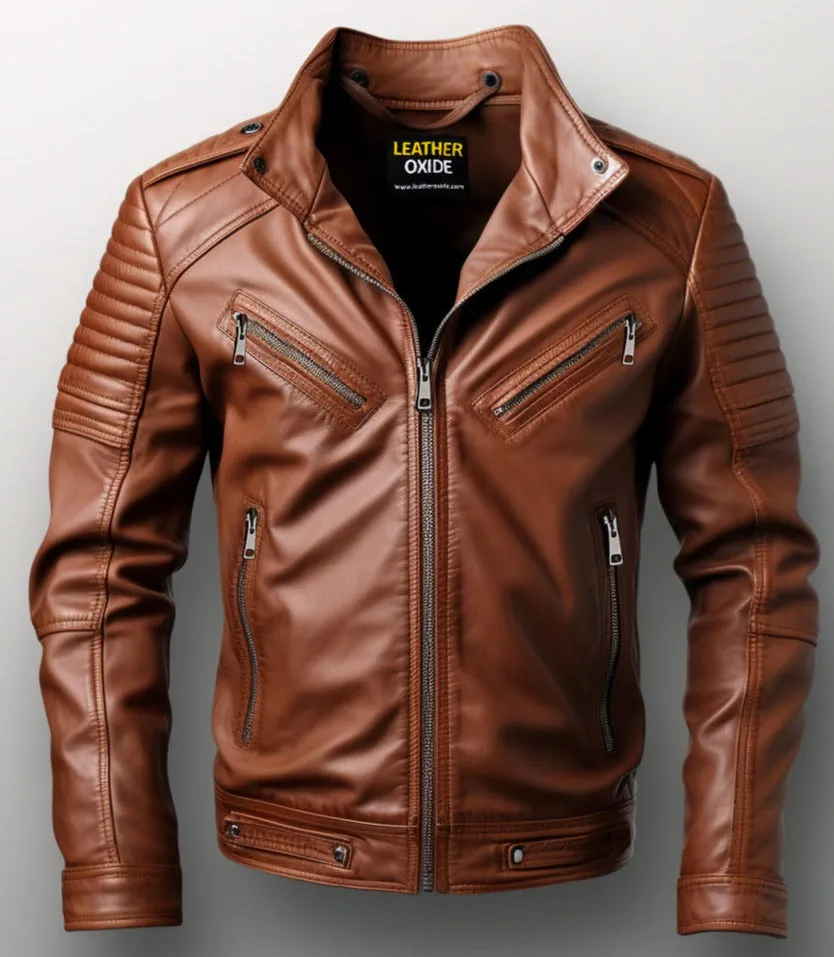 Men Benjamin Brown Biker Leather Jacket