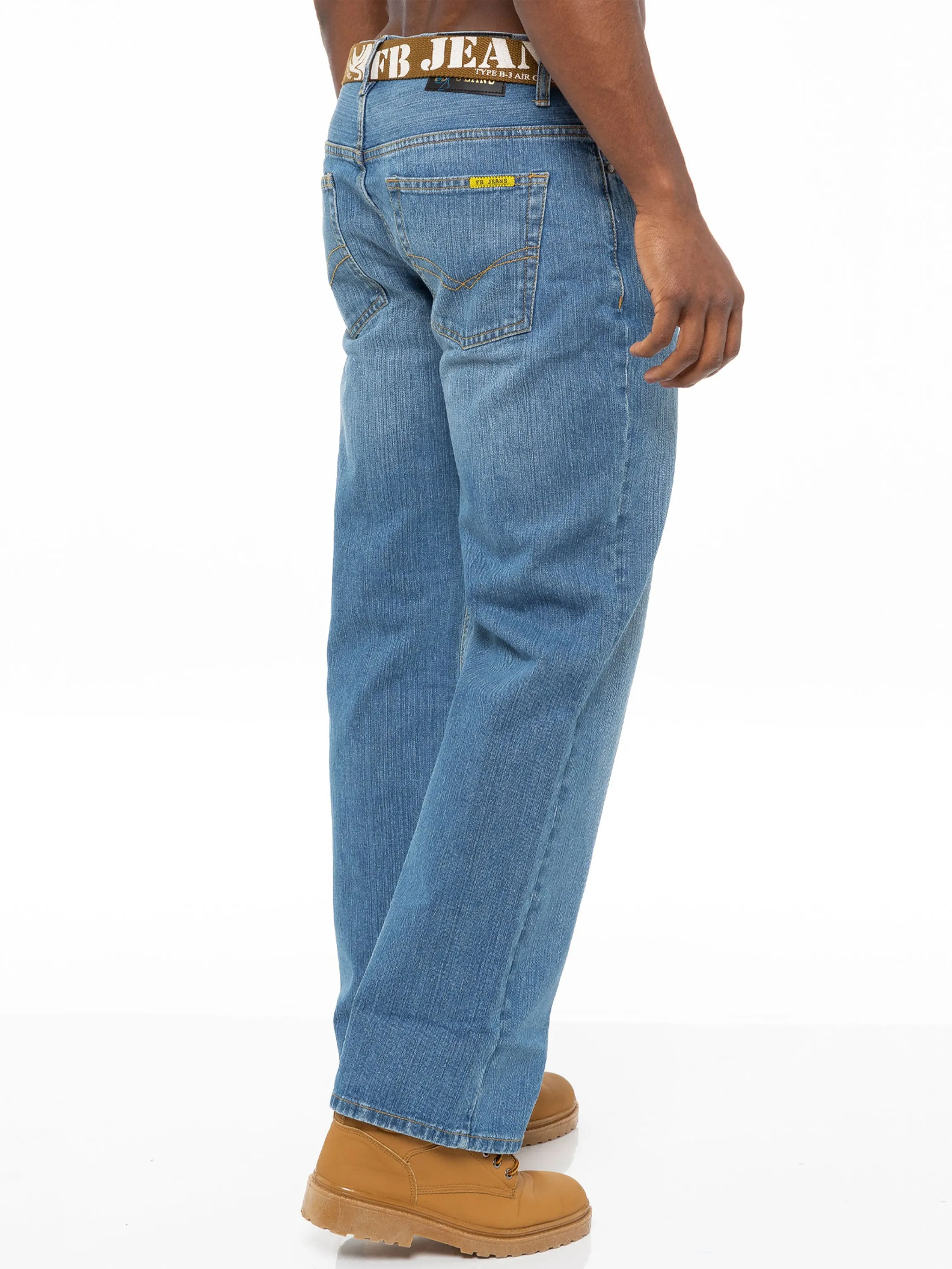 Men's Blue Wash Boot Cut Denim Jeans | FBM Designer Menswear