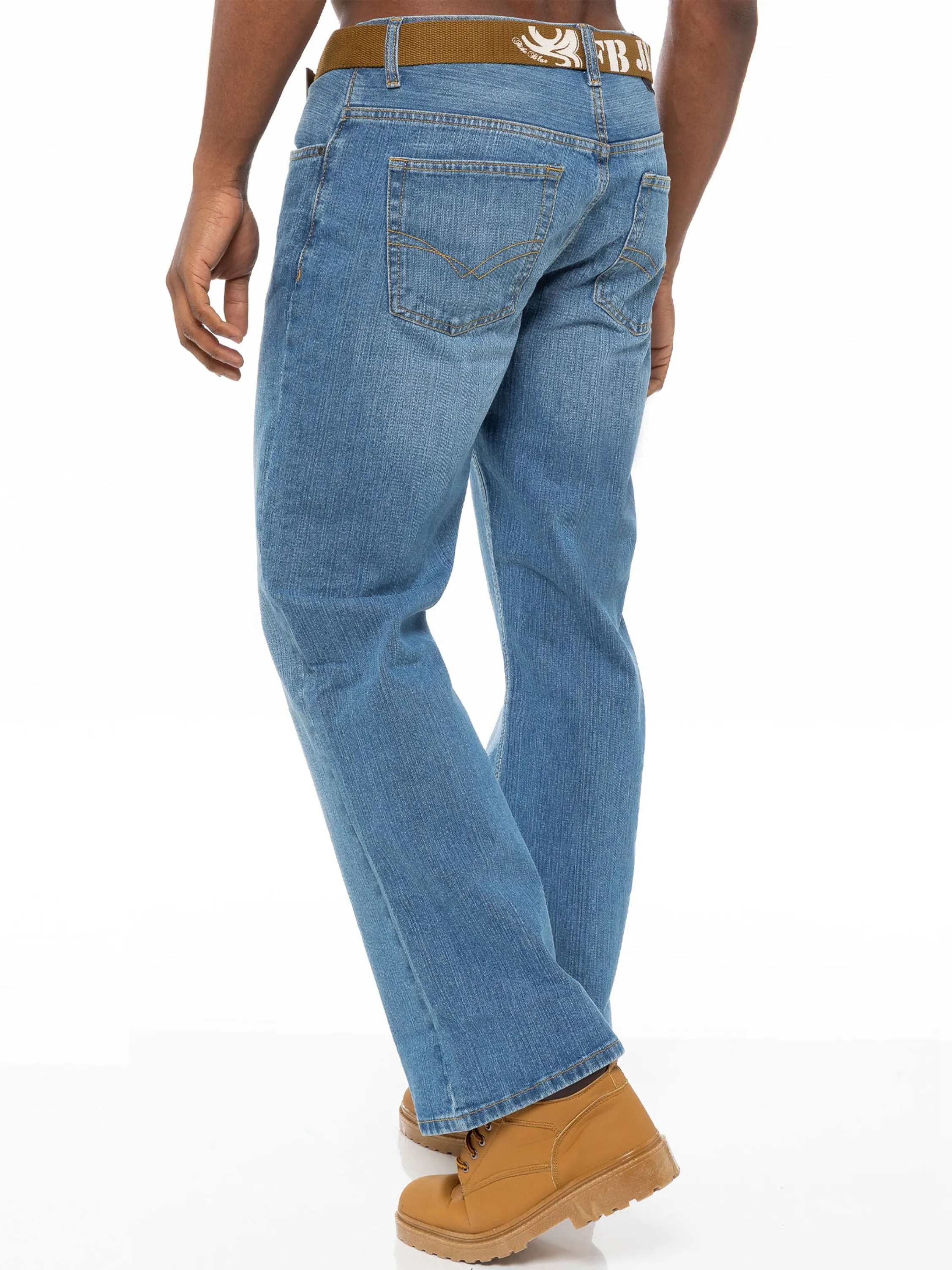 Men's Blue Wash Boot Cut Denim Jeans | FBM Designer Menswear