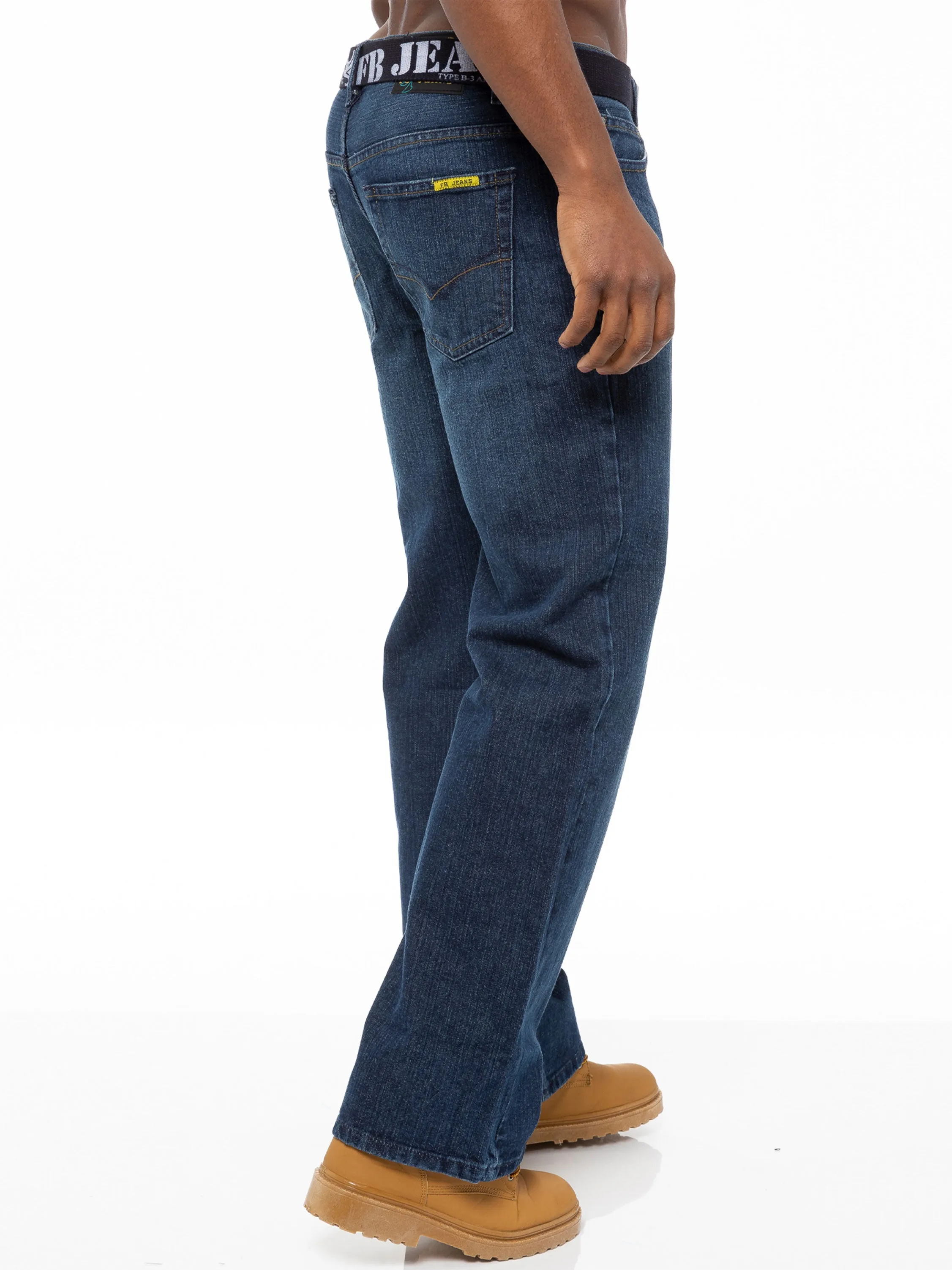 Men's Blue Wash Boot Cut Denim Jeans | FBM Designer Menswear