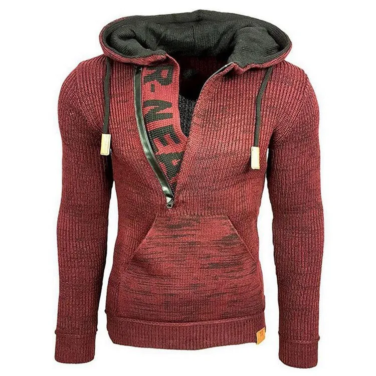 Men's Stylish Winter Warm Hooded Zip Neck Long Sleeve Sweater Jumper Sweatshirt