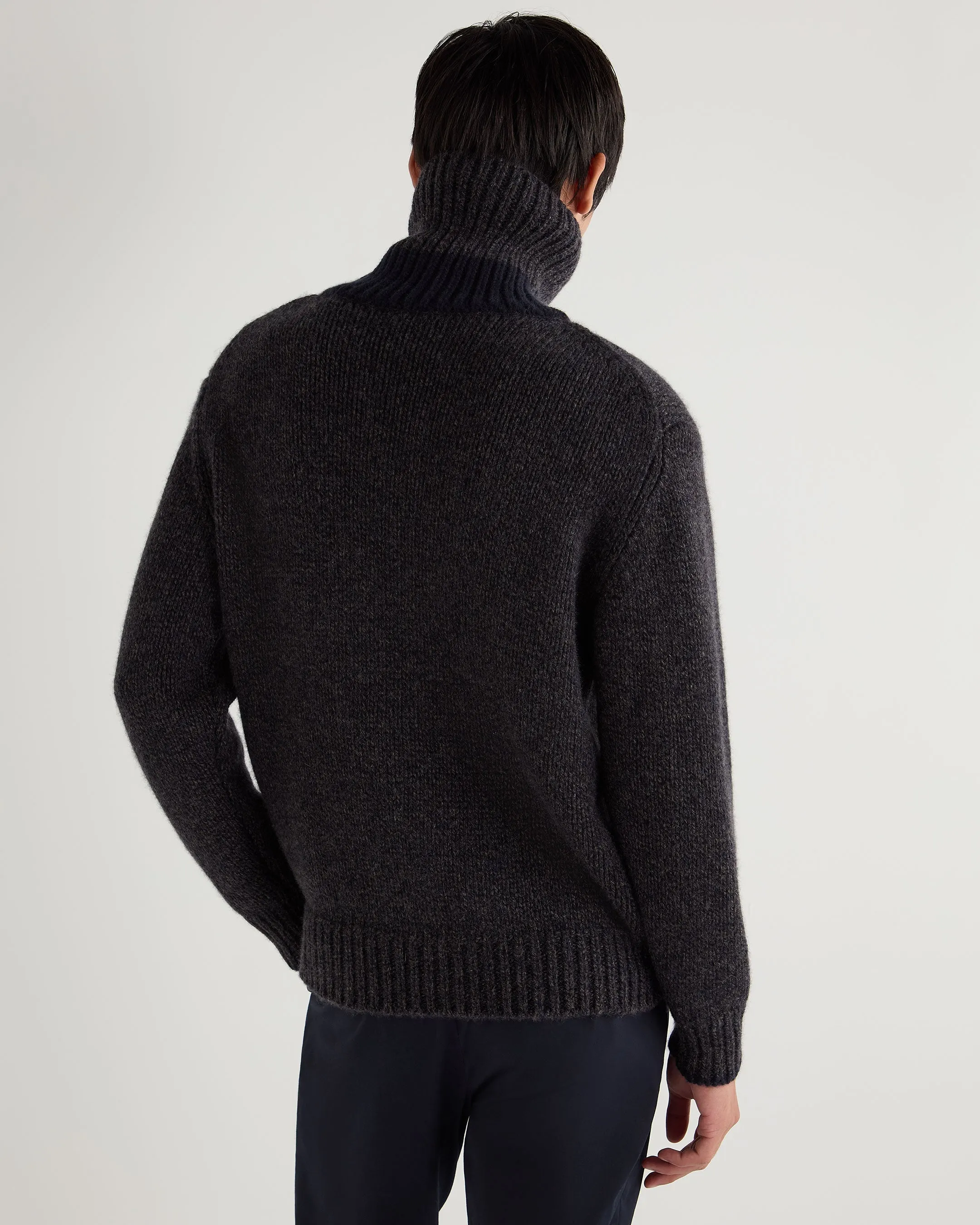 Men's Wandsworth Cable Roll Cashmere Jumper Granite Grey