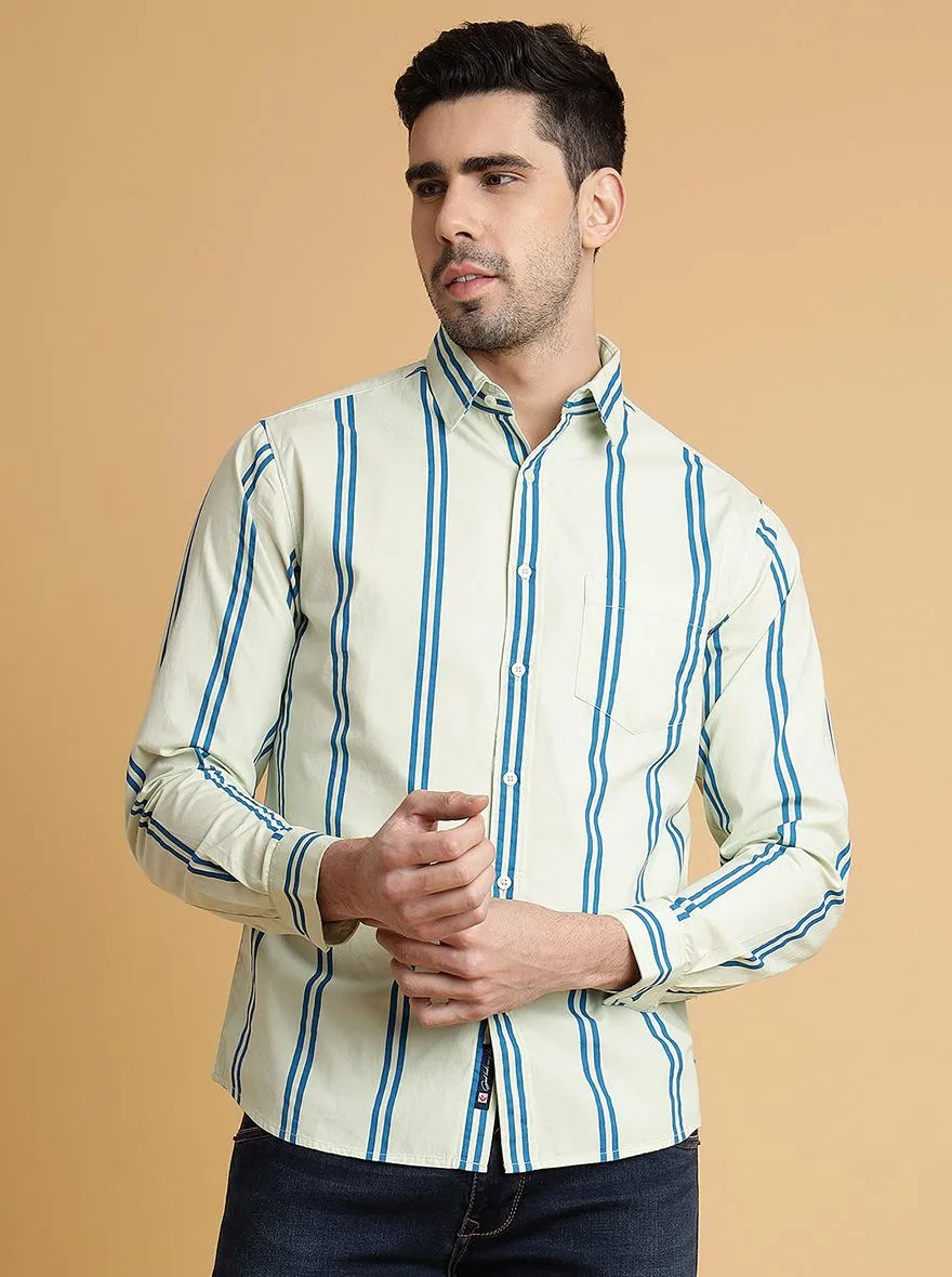 Mint Green Striped Slim Fit Casual Shirt | Greenfibre