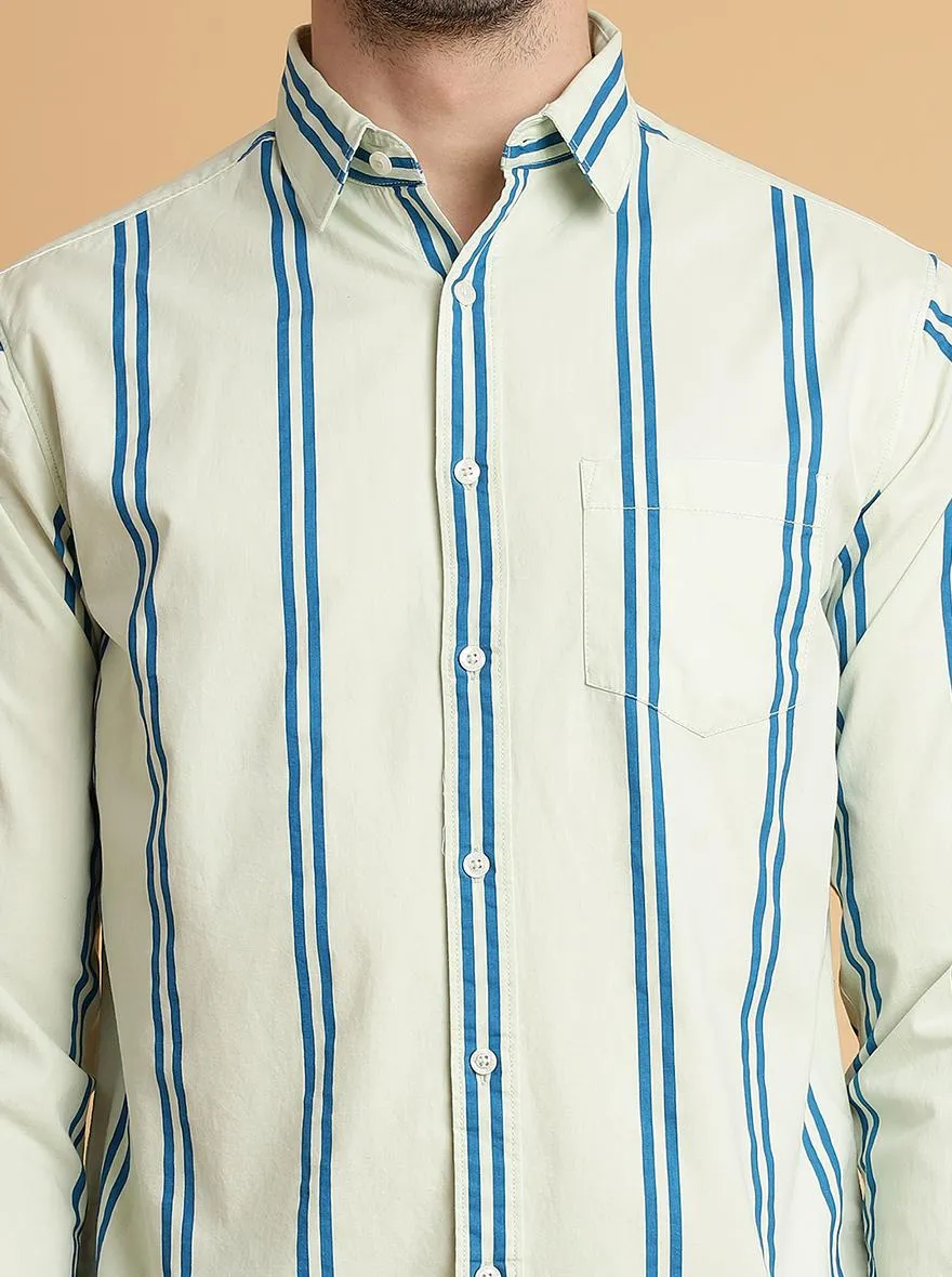 Mint Green Striped Slim Fit Casual Shirt | Greenfibre