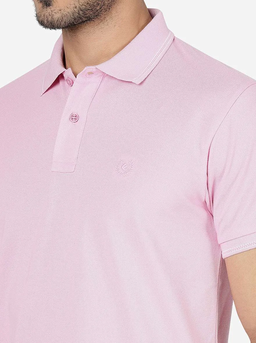 Mist Pink Solid Slim Fit Polo T-Shirt | Greenfibre