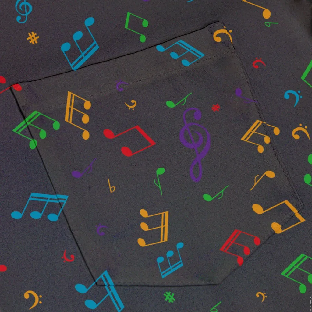 Musical Rainbow Notes Black Button Up Shirt