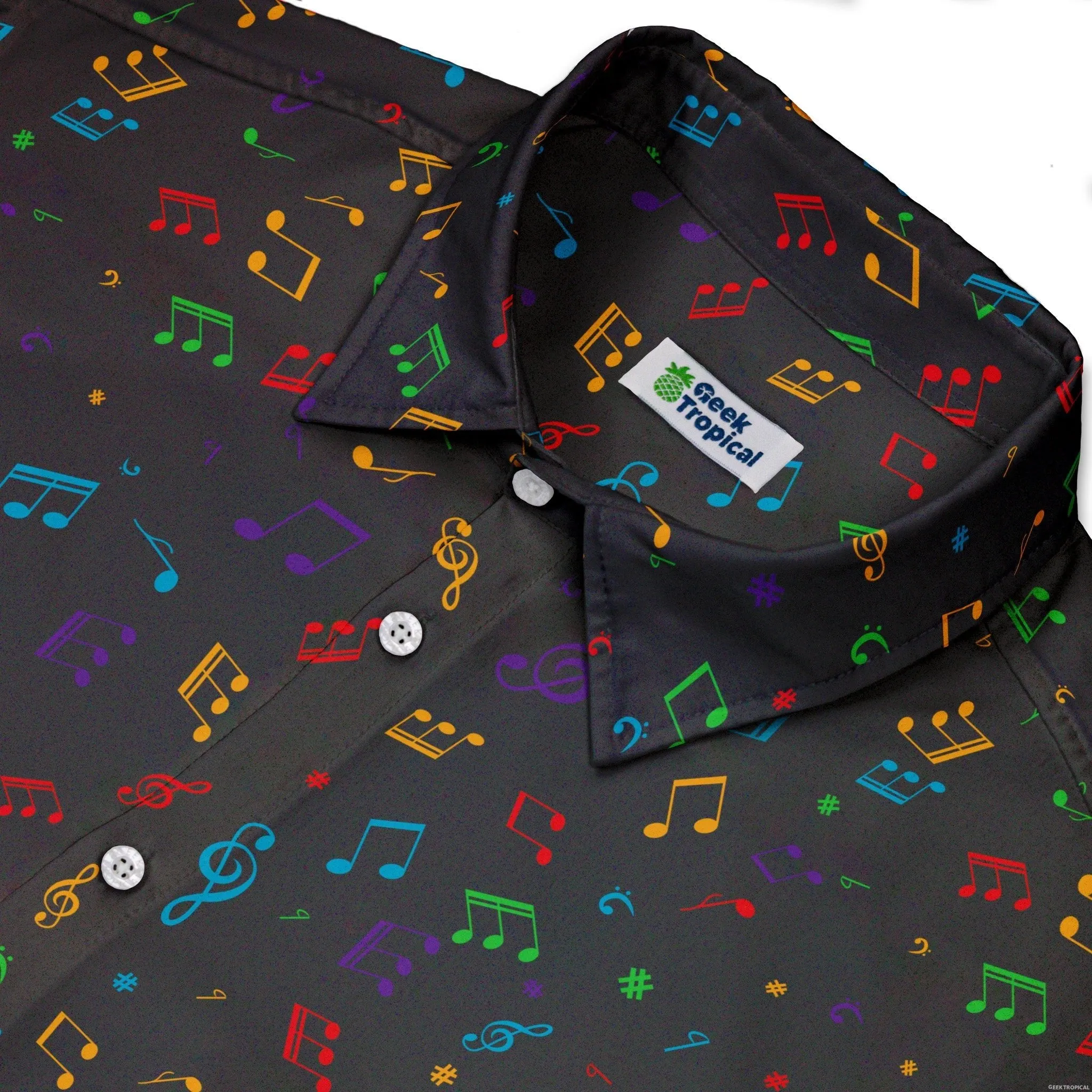 Musical Rainbow Notes Black Button Up Shirt