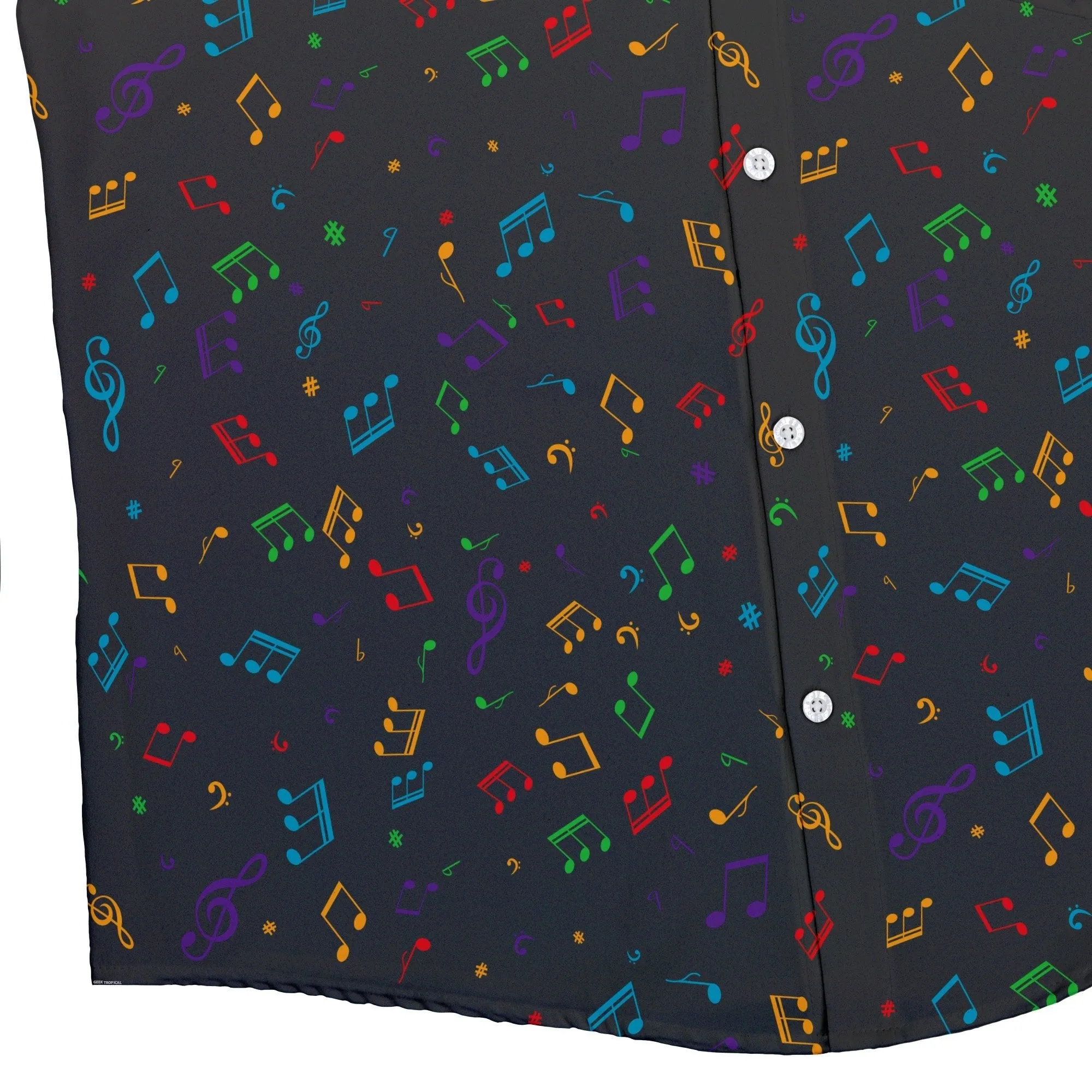 Musical Rainbow Notes Black Button Up Shirt