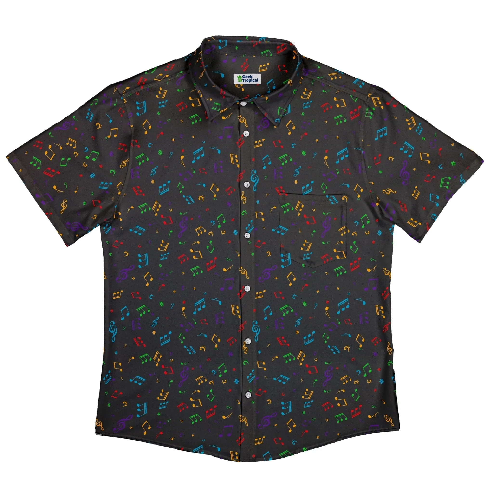 Musical Rainbow Notes Black Button Up Shirt