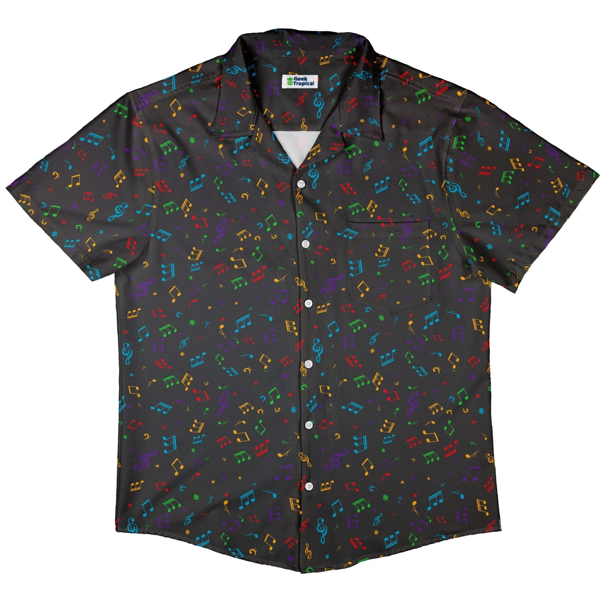 Musical Rainbow Notes Black Button Up Shirt