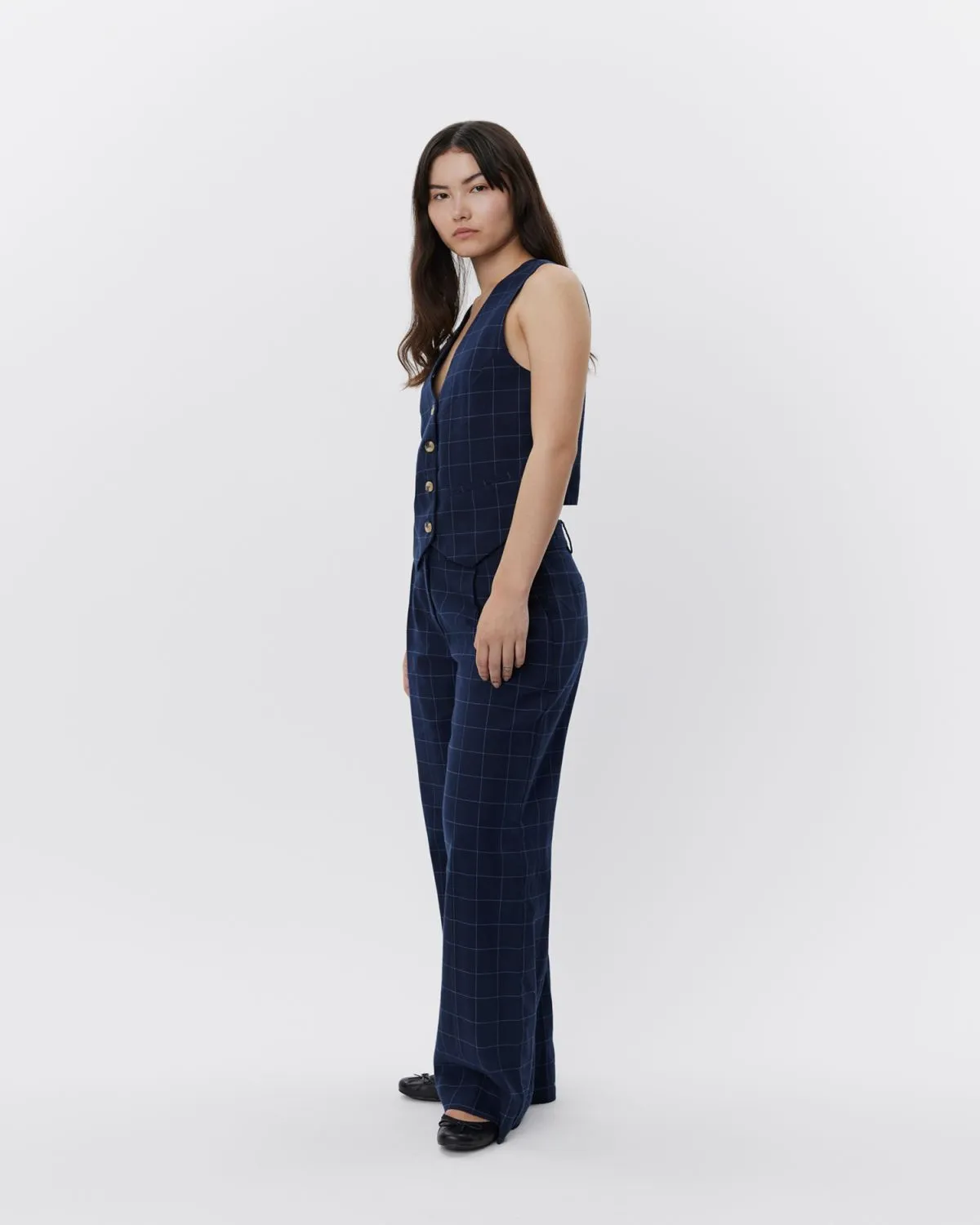 NATHALIASW TROUSERS - Navy check