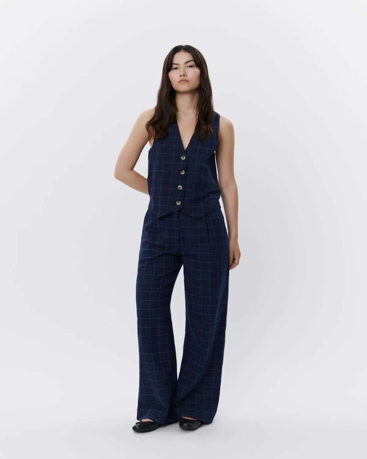 NATHALIASW TROUSERS - Navy check