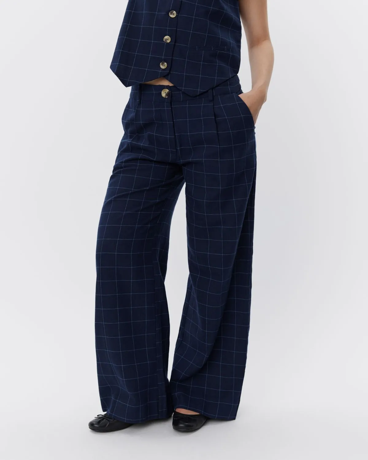 NATHALIASW TROUSERS - Navy check