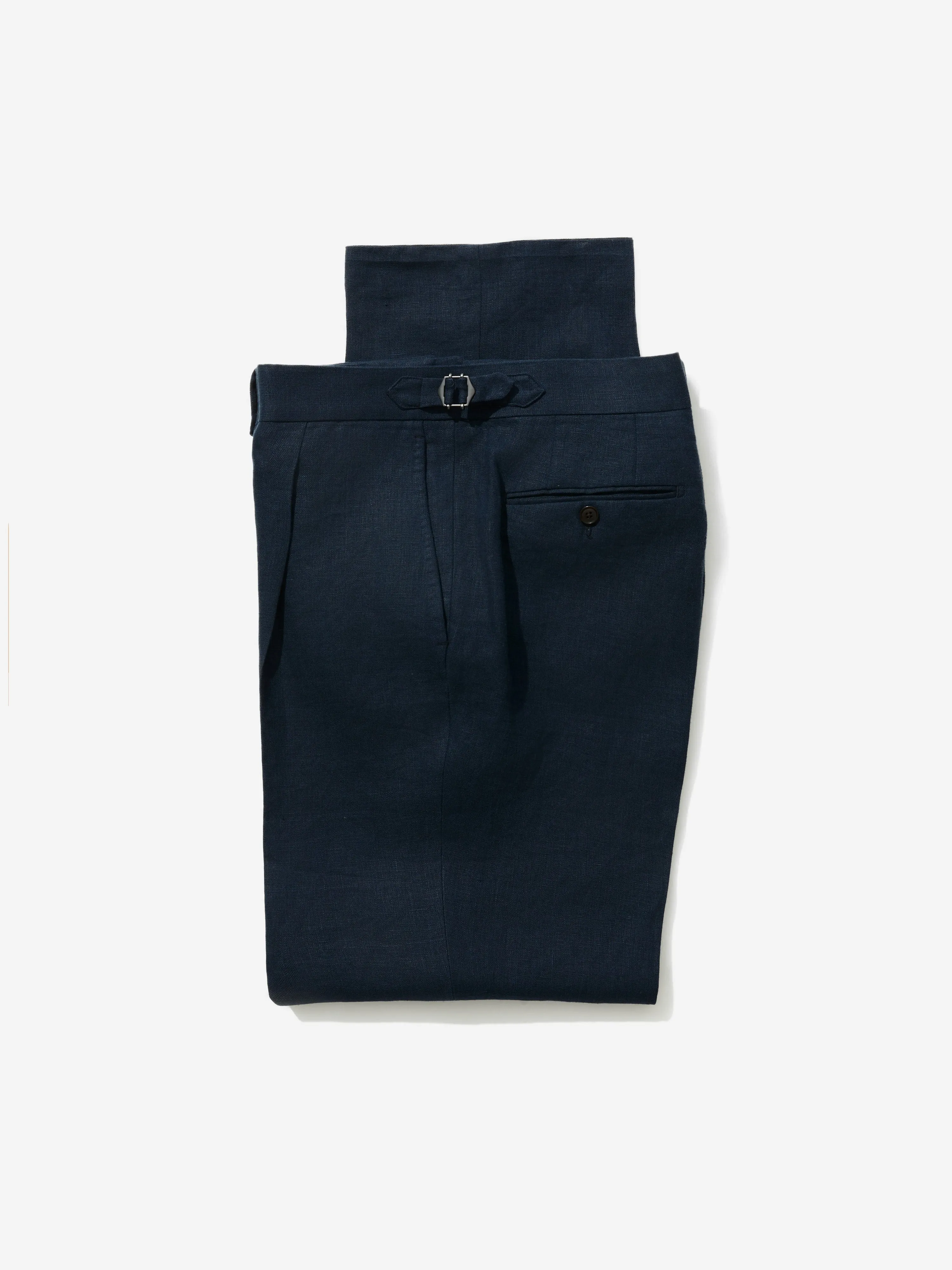 Navy Linen Oscar Trousers (Wide Fit)