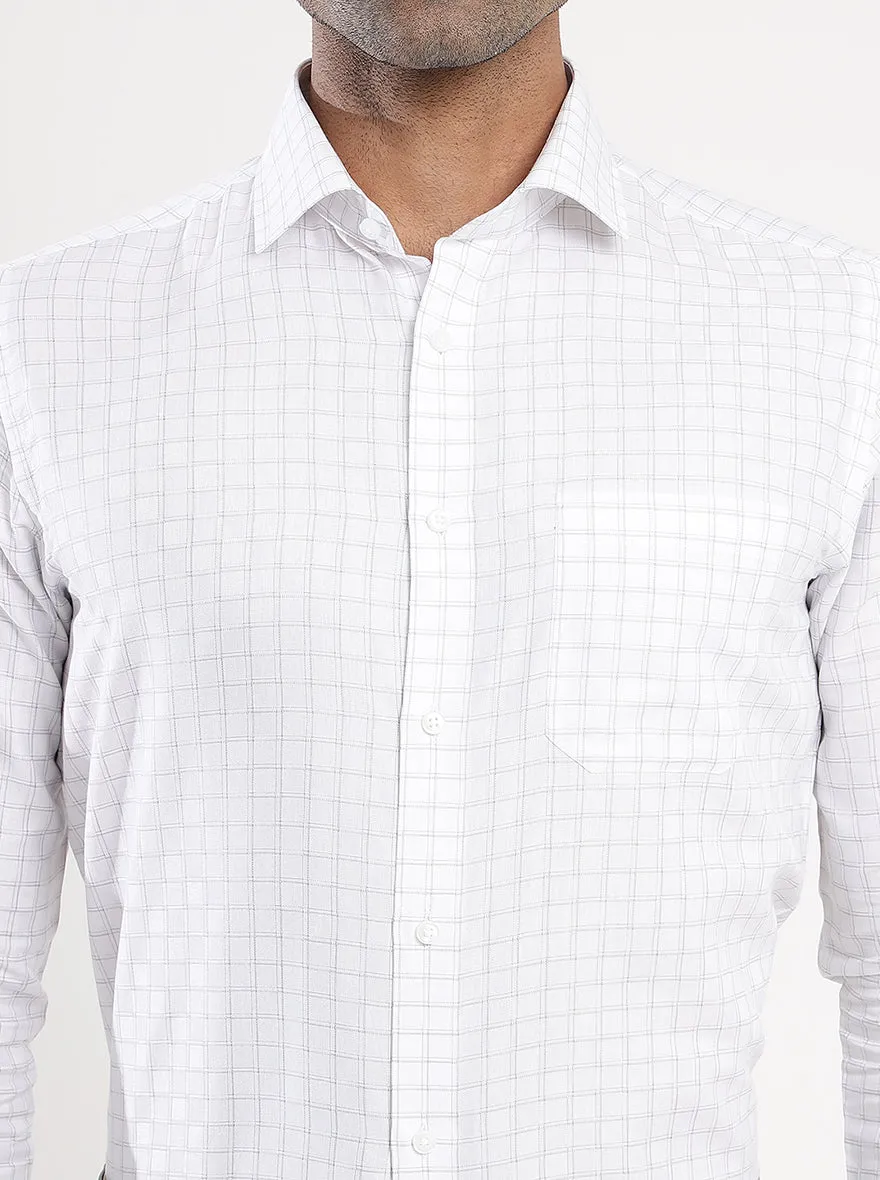 Off White Checked Slim Fit Formal Shirt | Greenfibre