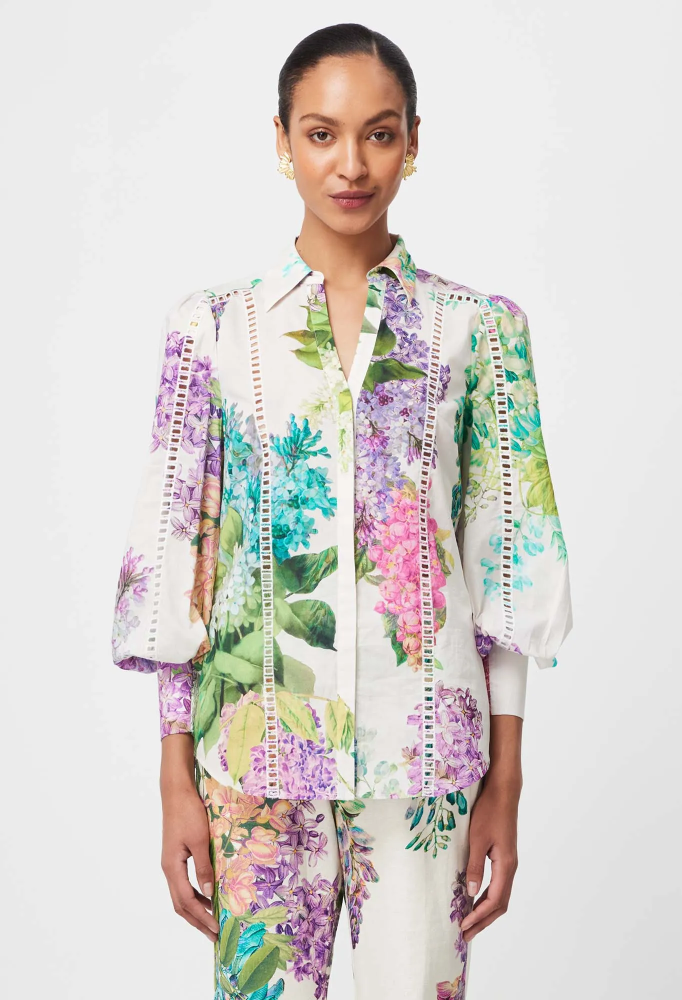 ONCE WAS SWANSON EMBROIDERED COTTON VOILE SHIRT IN WISTERIA ALBA