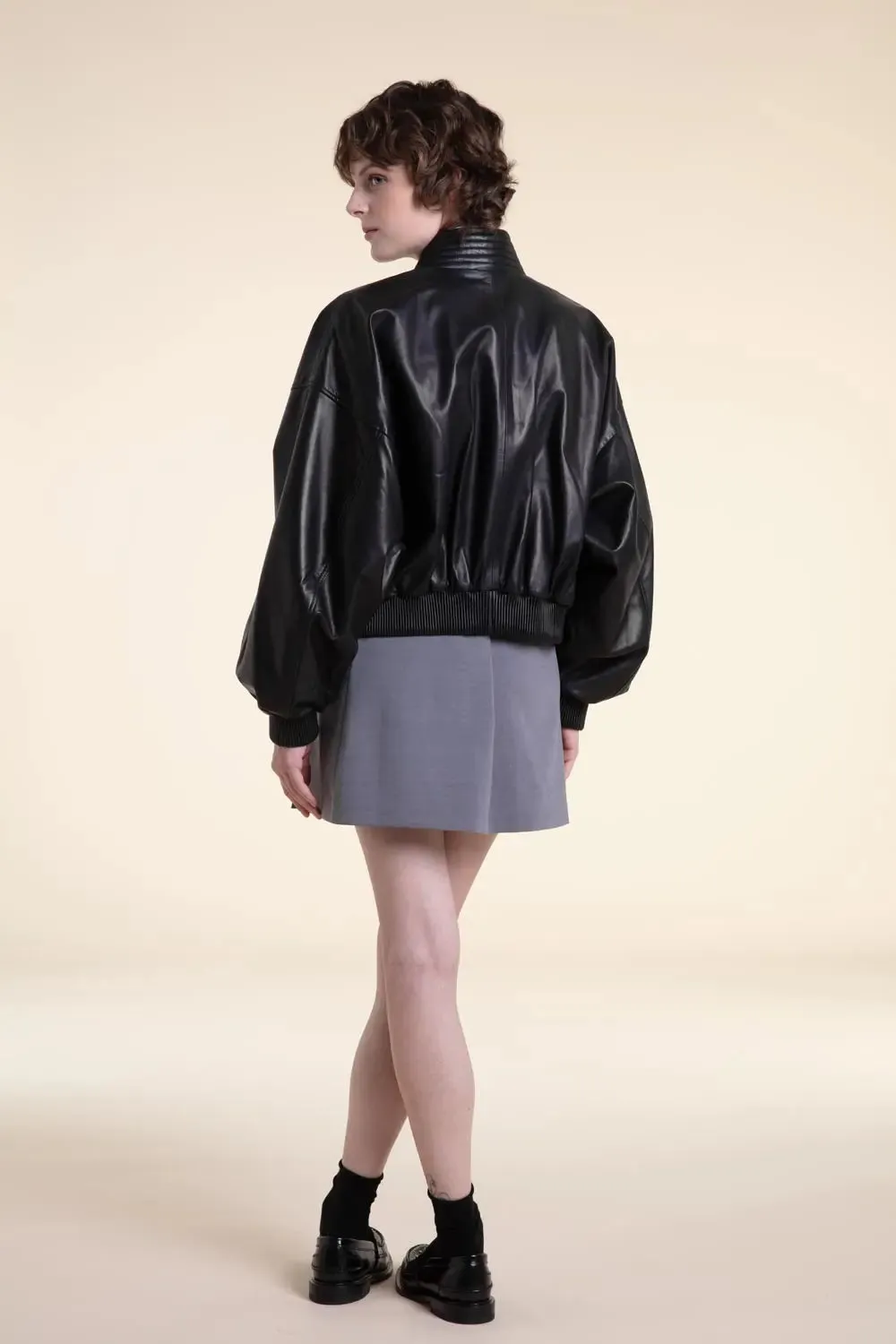 Oversized bomber leather jacket