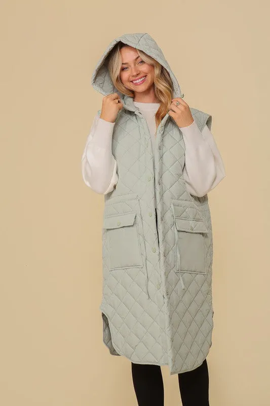 Oversized Quilted Midi Vest (3 Colors)