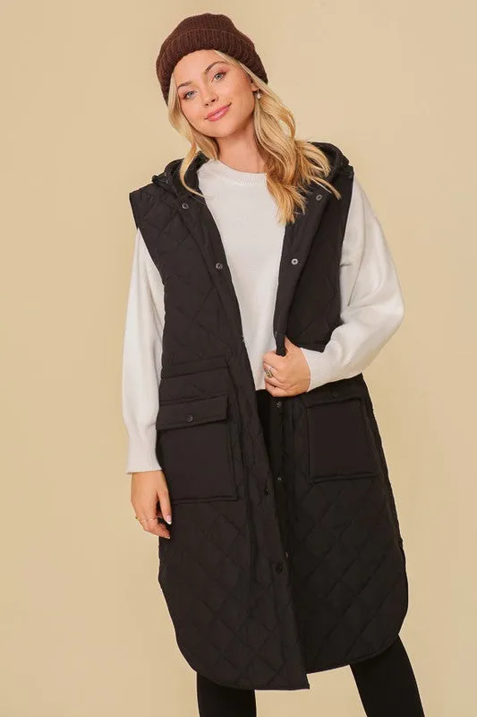 Oversized Quilted Midi Vest (3 Colors)