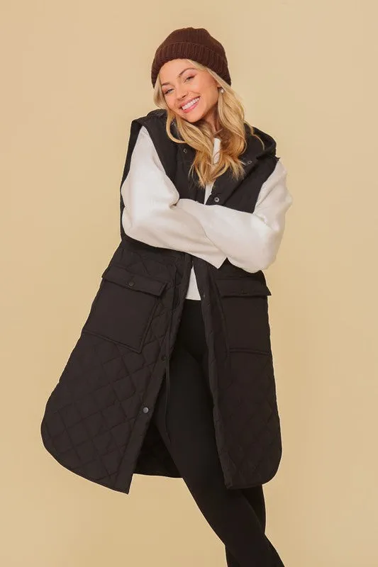 Oversized Quilted Midi Vest (3 Colors)