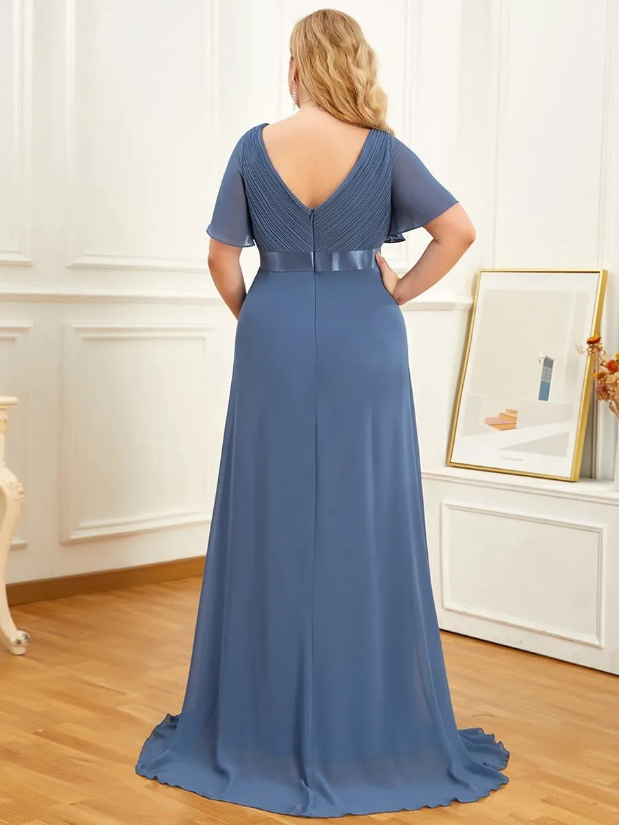 Plus Size Ruffle Sleeve Floor-Length Formal Maternity Dress