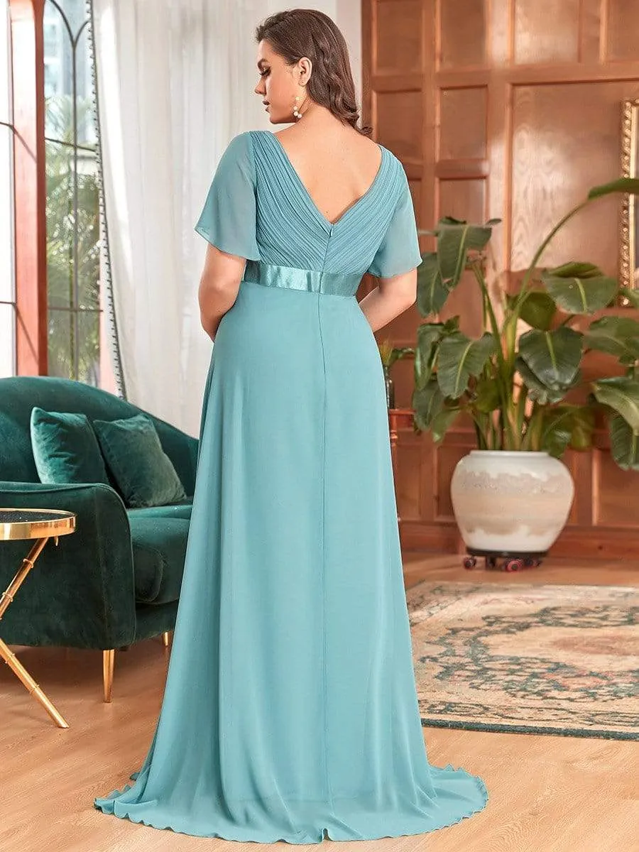 Plus Size Ruffle Sleeve Floor-Length Formal Maternity Dress