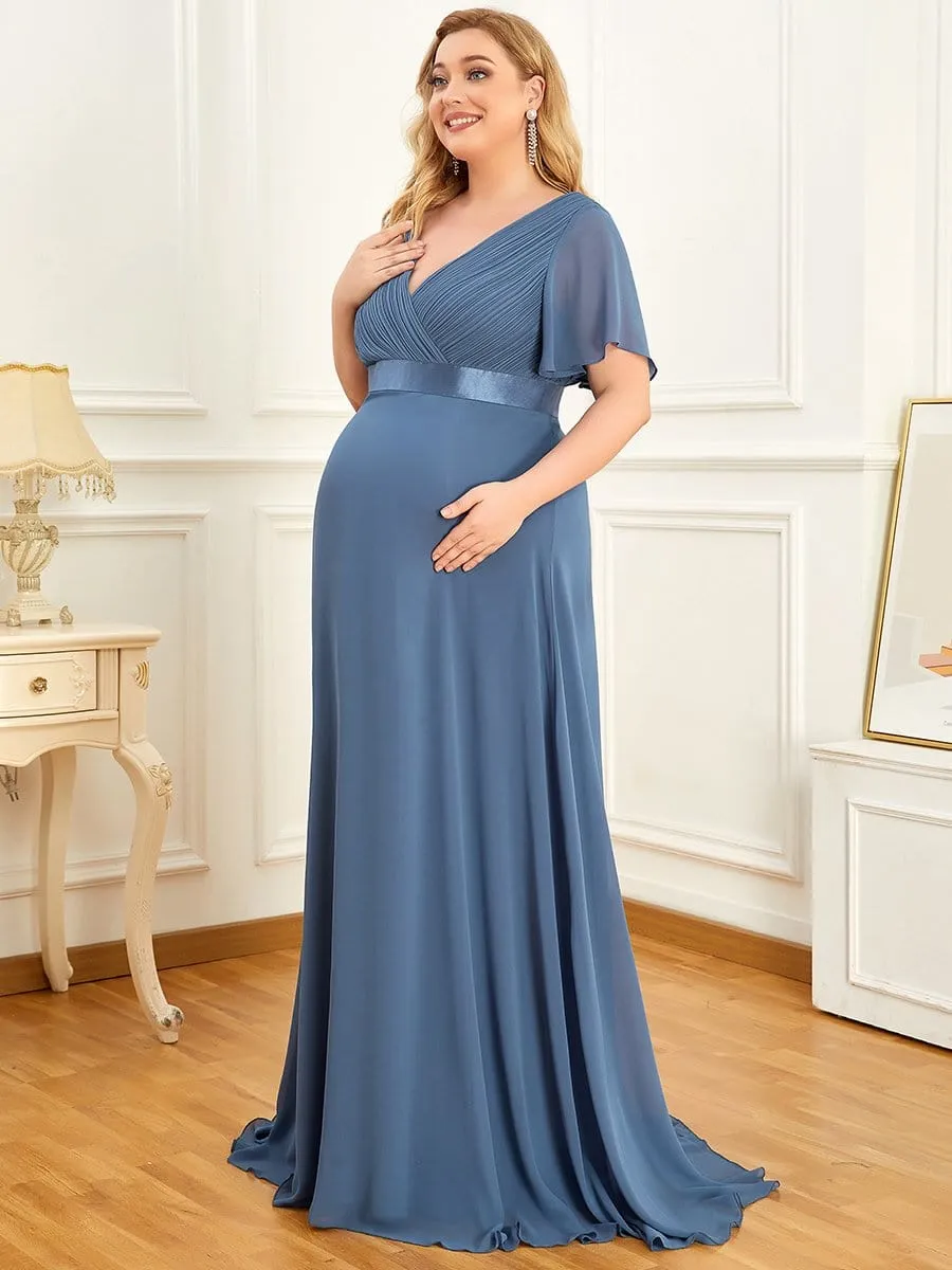 Plus Size Ruffle Sleeve Floor-Length Formal Maternity Dress