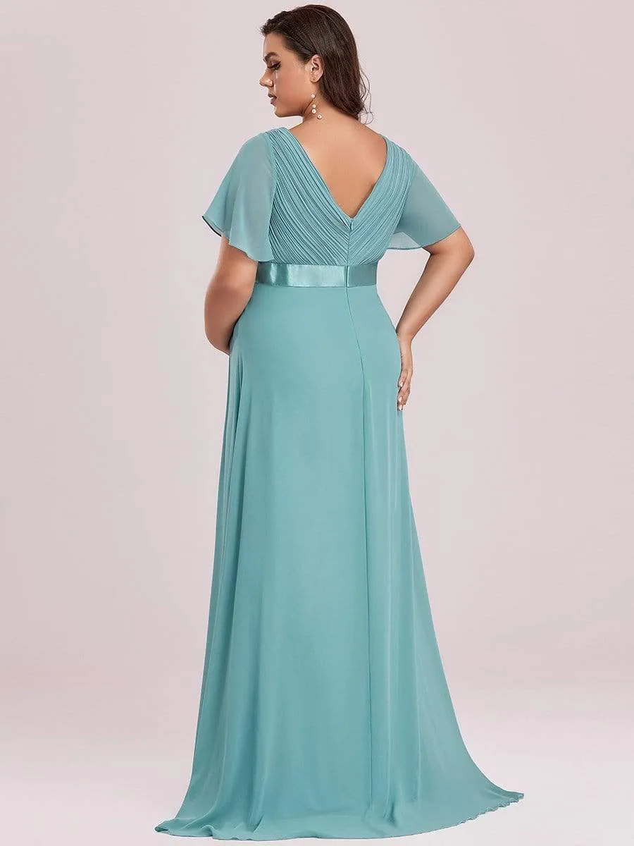 Plus Size Ruffle Sleeve Floor-Length Formal Maternity Dress