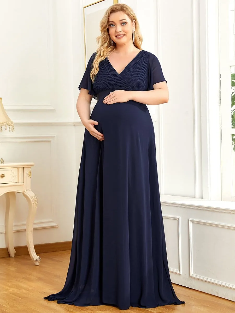 Plus Size Ruffle Sleeve Floor-Length Formal Maternity Dress