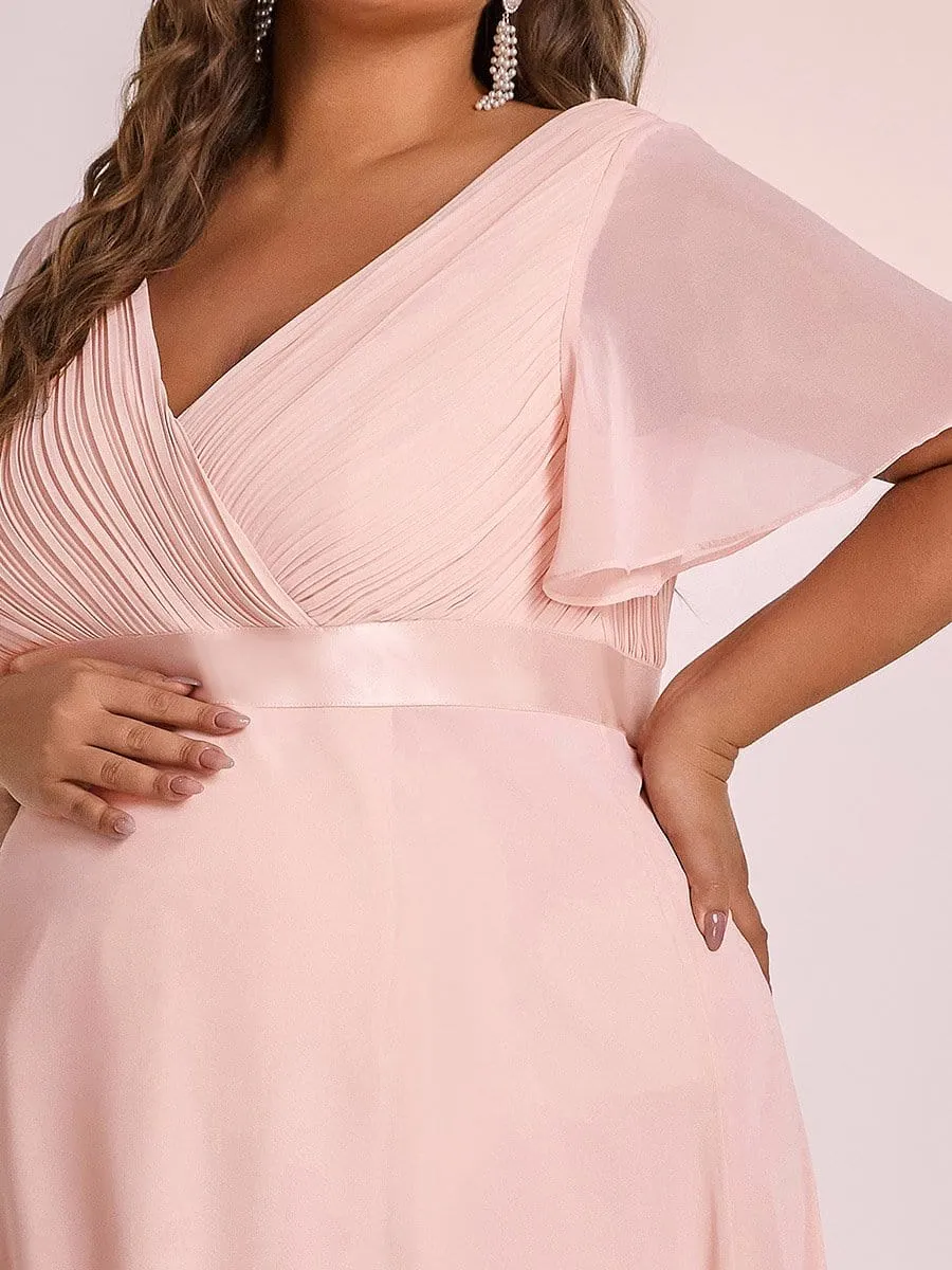 Plus Size Ruffle Sleeve Floor-Length Formal Maternity Dress