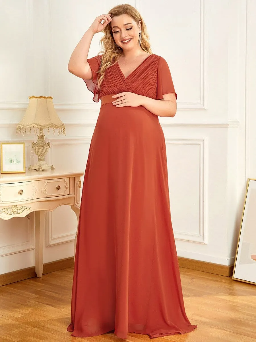 Plus Size Ruffle Sleeve Floor-Length Formal Maternity Dress