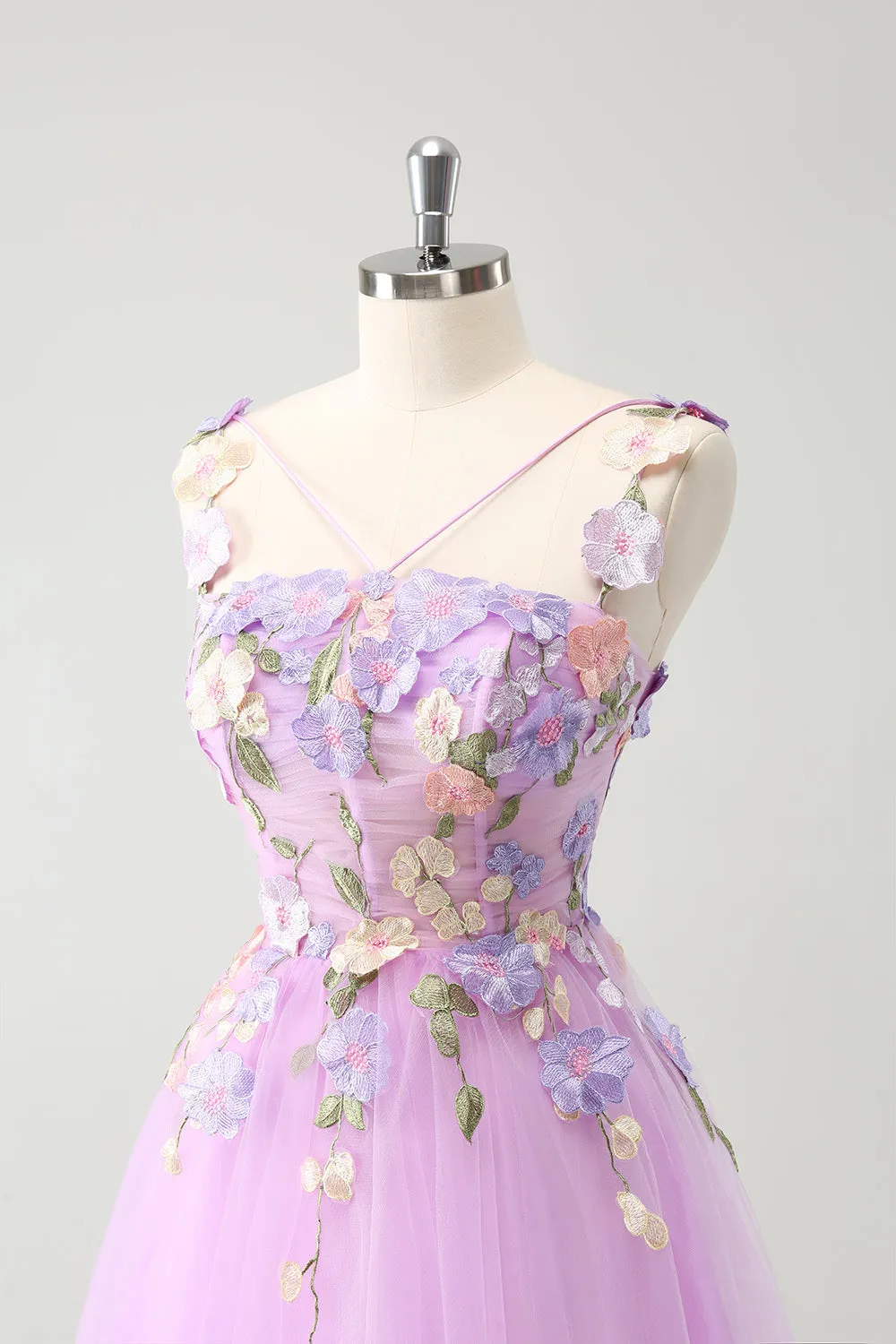 Purple A Line Flowers Tulle Mini Dress