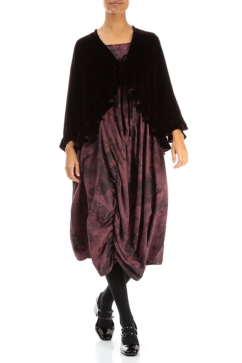 Ruffled Tie-Up Merlot Silk Velvet Jacket