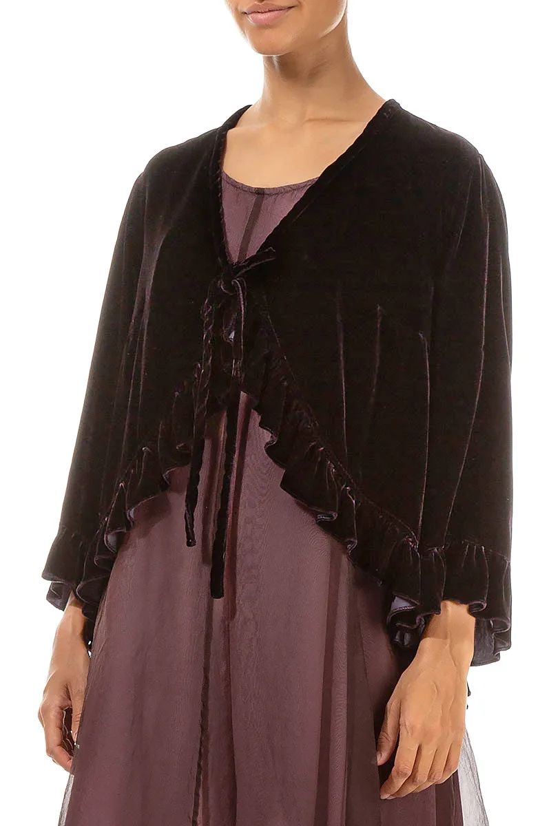 Ruffled Tie-Up Vintage Violet Silk Velvet Jacket