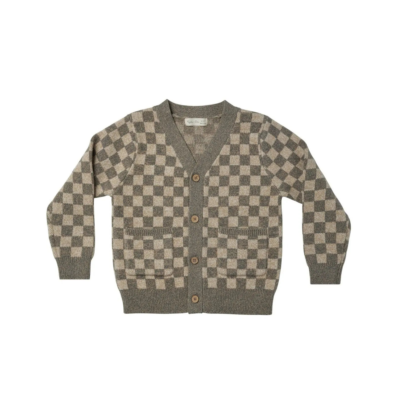 Rylee   Cru Boys Cardigan - Blue Sand Heathered Check