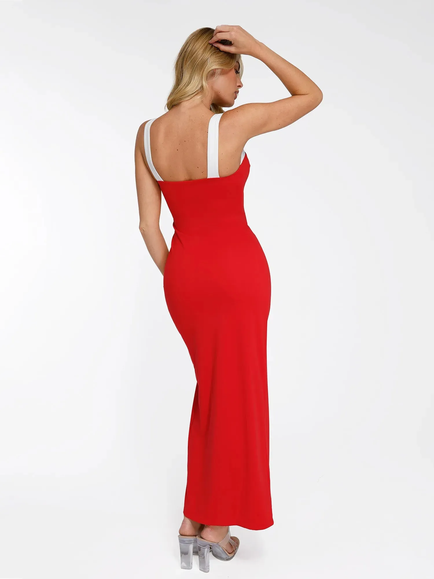 Shapewear Contrast Trim Built-In Sculpting Maxi Dress