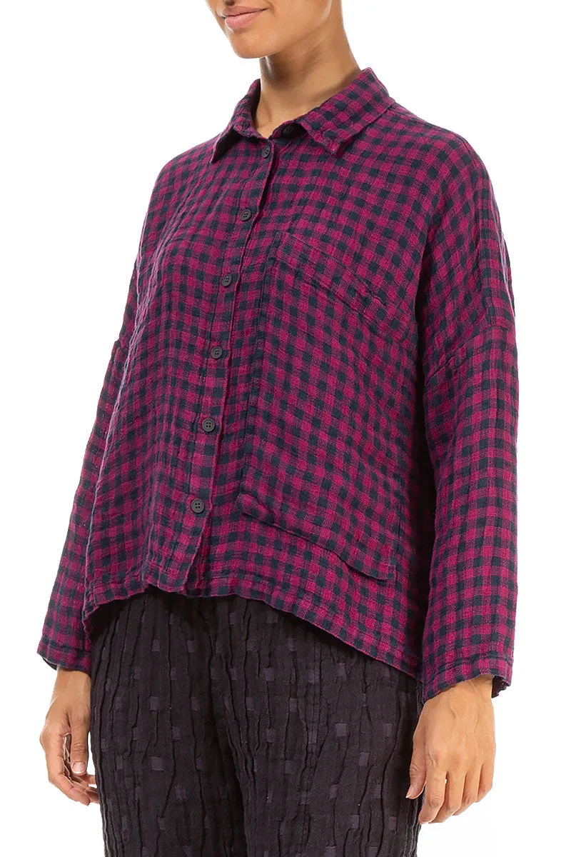 Side Pocket Magenta Check Linen Shirt