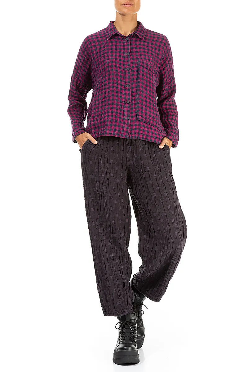 Side Pocket Magenta Check Linen Shirt