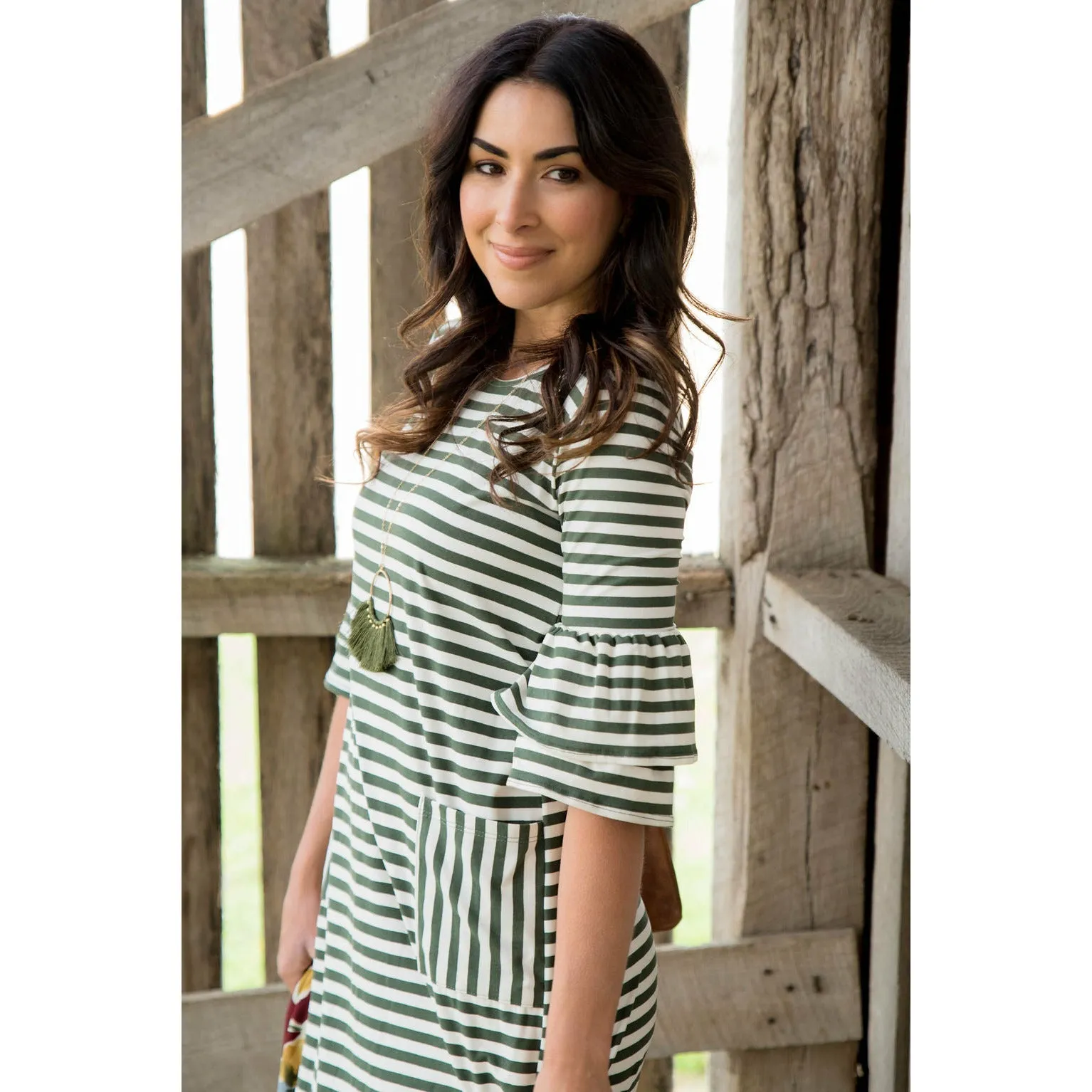 Striped Flutter Pocket Dress