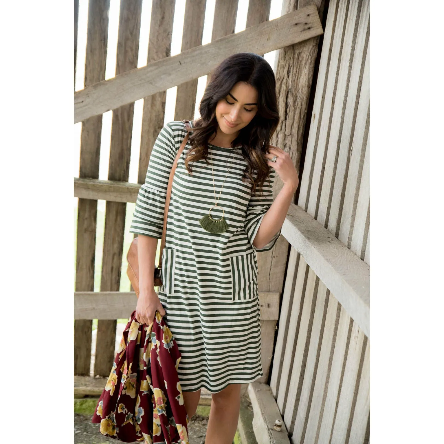 Striped Flutter Pocket Dress