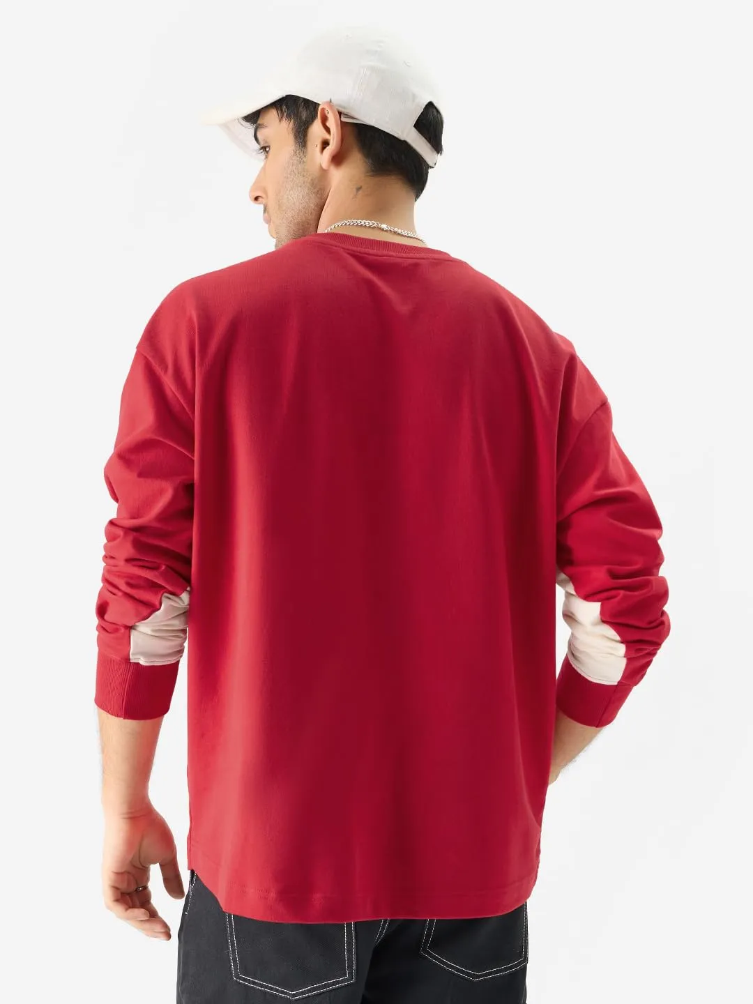 The Souled Store Race Red Round Neck Cotton Oversized Fit Full Sleeve T-Shirts for Men and Boys- Perfect for Casual Wear & Fashionable Outfits