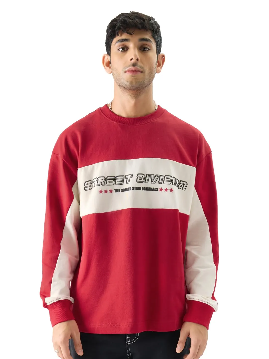 The Souled Store Race Red Round Neck Cotton Oversized Fit Full Sleeve T-Shirts for Men and Boys- Perfect for Casual Wear & Fashionable Outfits