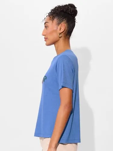 The Souled Store Squid Game: Squid Sky Women and Girls Short Sleeves Round Neck Blue Embroidered Cotton Relaxed Fit T-Shirts