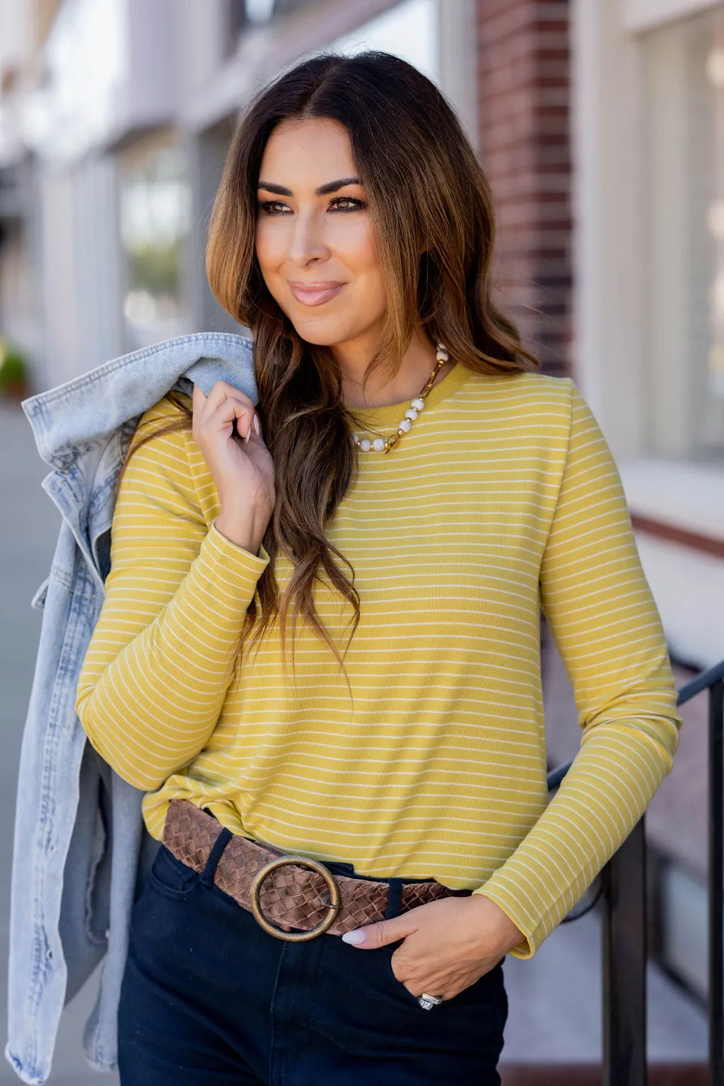 Thin Striped Ribbed Long Sleeve Tee