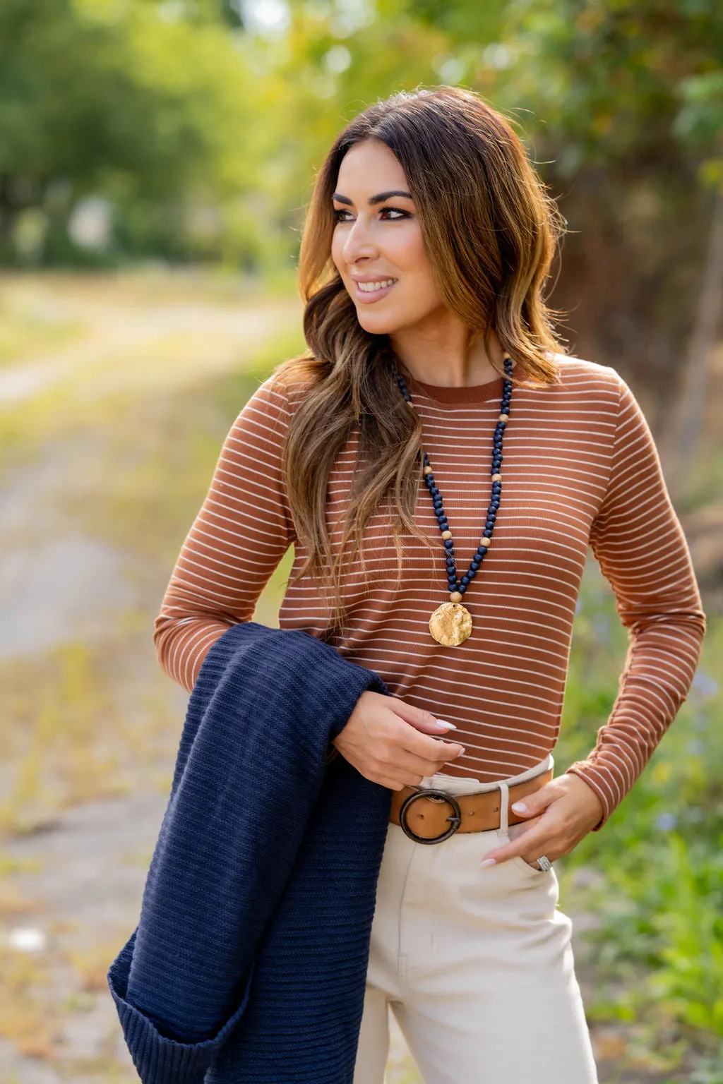 Thin Striped Ribbed Long Sleeve Tee