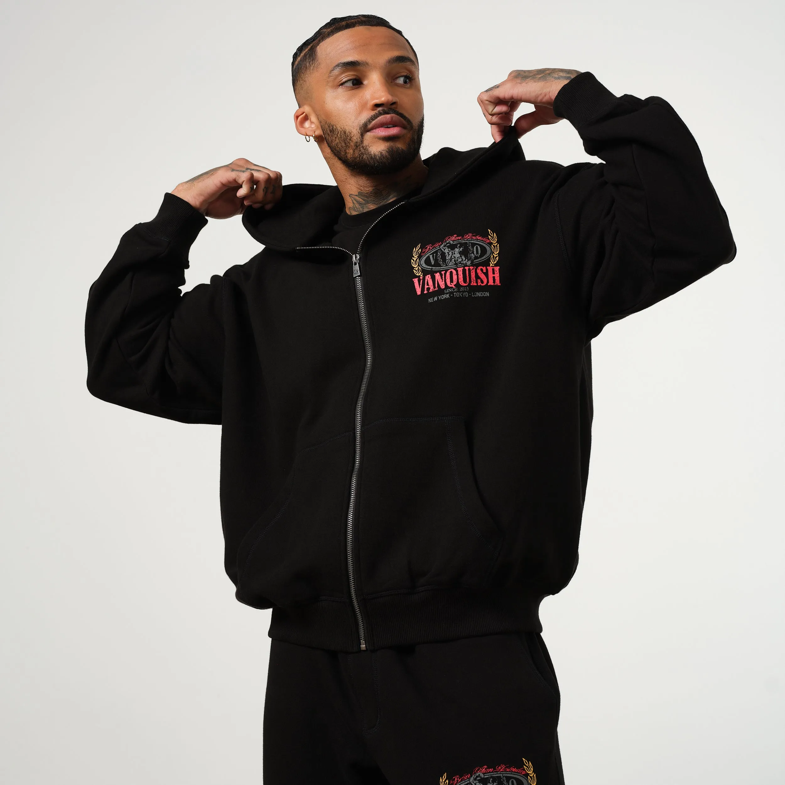 Vanquish Trophy Black Zip Oversized Hoodie