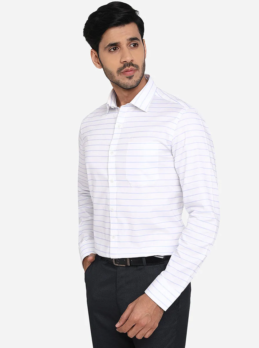 White & Sky Blue Striped Slim Fit Formal Shirt | JadeBlue