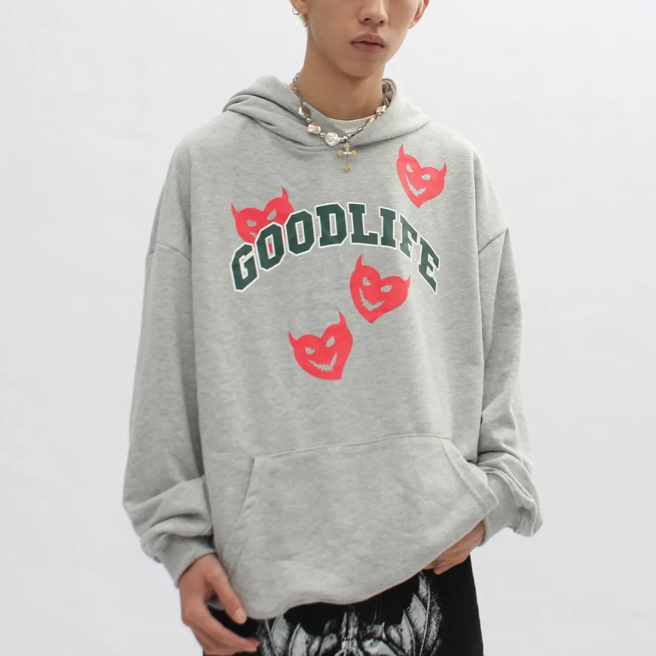 WLS Little Devil Print Oversized Hoodie